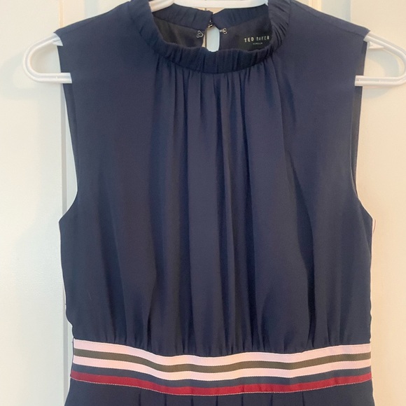 Ted Baker Navy High Low Dress with Pink Accents - Picture 2 of 8